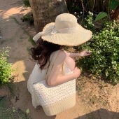 敲出片法式 CDLM陈大刘芒 氛围感拉满 草帽防晒遮阳编织帽显脸小