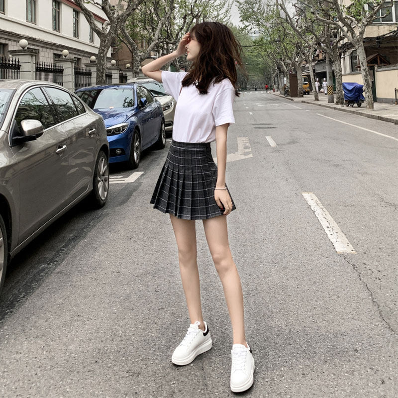 格子百褶裙短裙女秋冬高腰半身裙a字裙2020新款学院风女tb短裙子