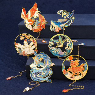 山海经凤凰麒麟金属书签古典中国风文创小礼品古风神兽纪念品礼盒