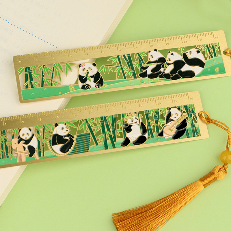 熊貓花花福寶直尺金屬書簽紀念品