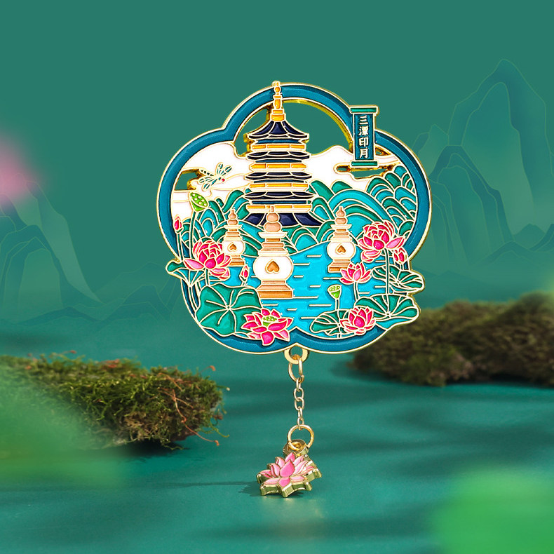 杭州西湖普陀山灵隐寺文创流沙金属冰箱贴旅游纪念品礼物伴手礼品