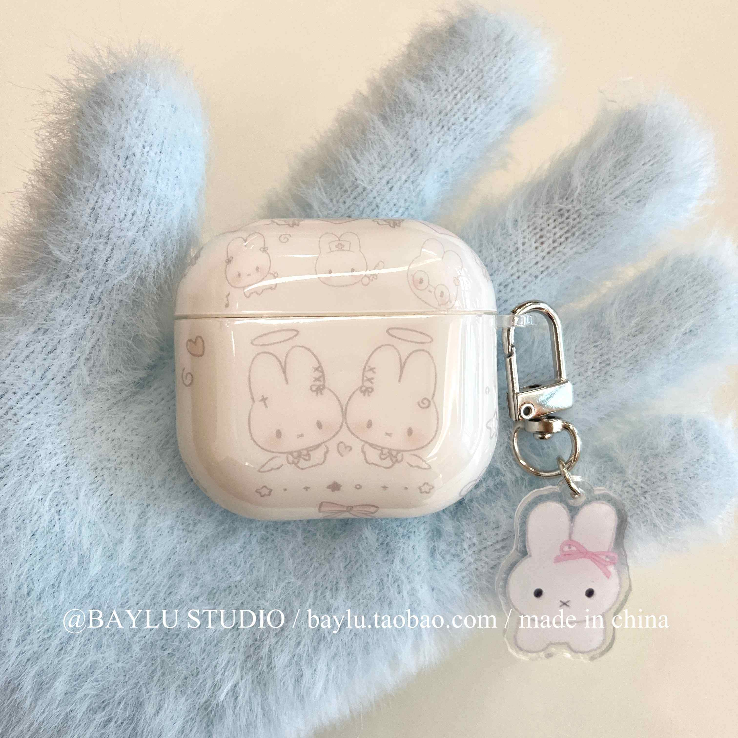韩系ins小众时髦冬日奶白色可爱少女心米菲兔子适用airpodspro3代苹果pro2代蓝牙耳机壳airpods4代耳机保护套