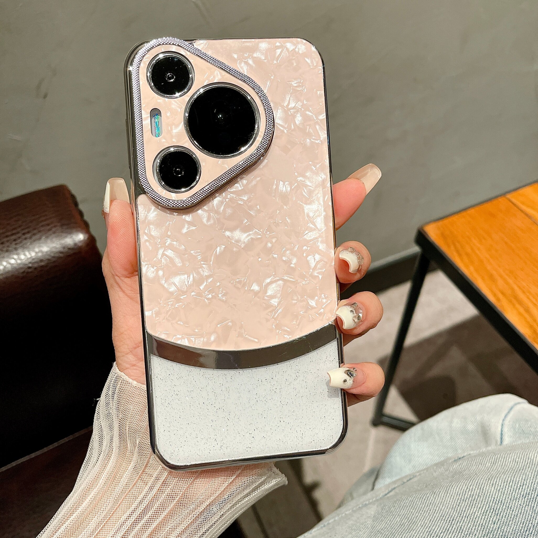 拼接贝壳纹适用华为pura70手机壳女款高级感p70pro新款p70ultra小众puro70pro+全包镜头pura80防摔高端外壳潮