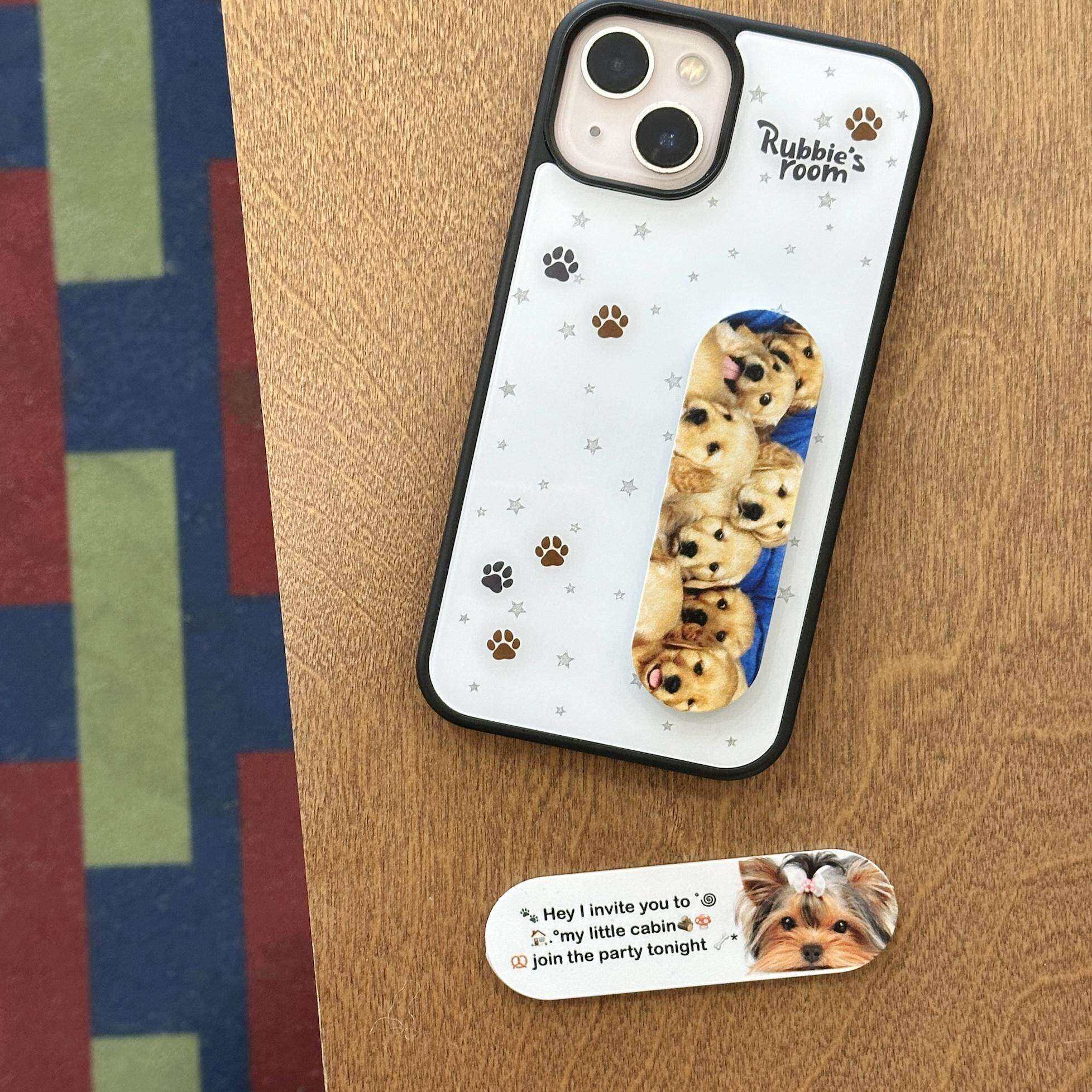 rubbies原创压克力iPhone手机壳闪粉星星可爱狗狗OK绷支架白色ins风