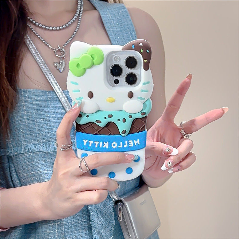 苹果手机壳新款hellokitty卡通立体雪糕适用iPhone15promax手机套可爱硅胶苹果14pro手机壳防摔13por小众软壳