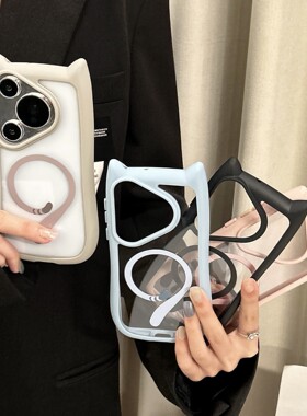 纯色透明华为手机壳立体猫耳朵可爱适用华为Pura70PRO+手机壳mate60PRO防摔保护套亚克力磁吸Nova12Ultra情侣