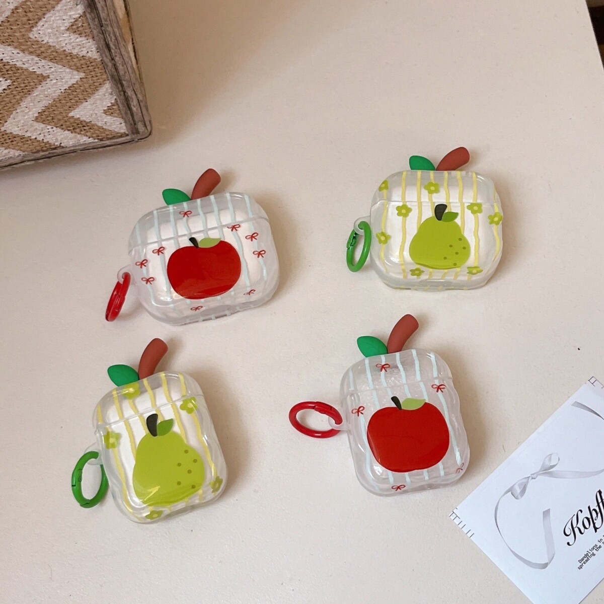 苹果耳机壳新款适用AirPods pro2代耳机套立体绿叶雪梨苹果耳机保护壳airpods2耳机套女