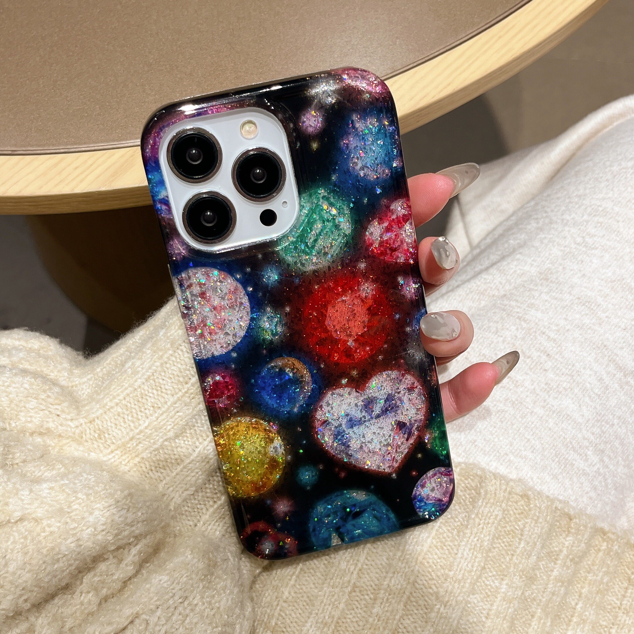 日韩ins风晕染彩色宝石爱心苹果手机壳新款适用iPhone16promax苹果15pro女款13防摔14ProMax硅胶15全包保护套