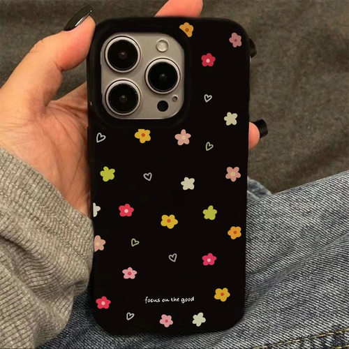 小清新碎花果冻黑色苹果手机壳适用iPhone17promax苹果16pro日韩简约15高级感软壳13/14小众亮面可爱少女心