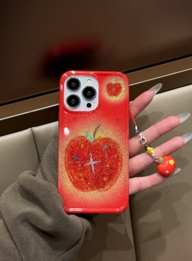新年晕染红色闪粉挂坠挂件适用苹果16手机壳iPhone16promax新款15Pro全包15苹果14防摔套14Pro苹果13保护套潮