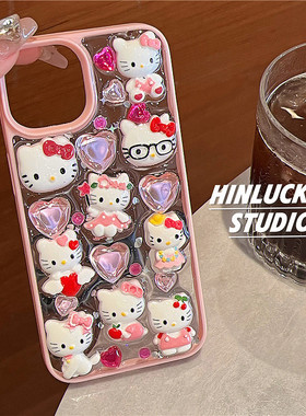 苹果手机壳立体爱心hellokitty适用苹果14手机壳iphone15promax滴胶透明13手机套卡通12/11女防摔保护套小众
