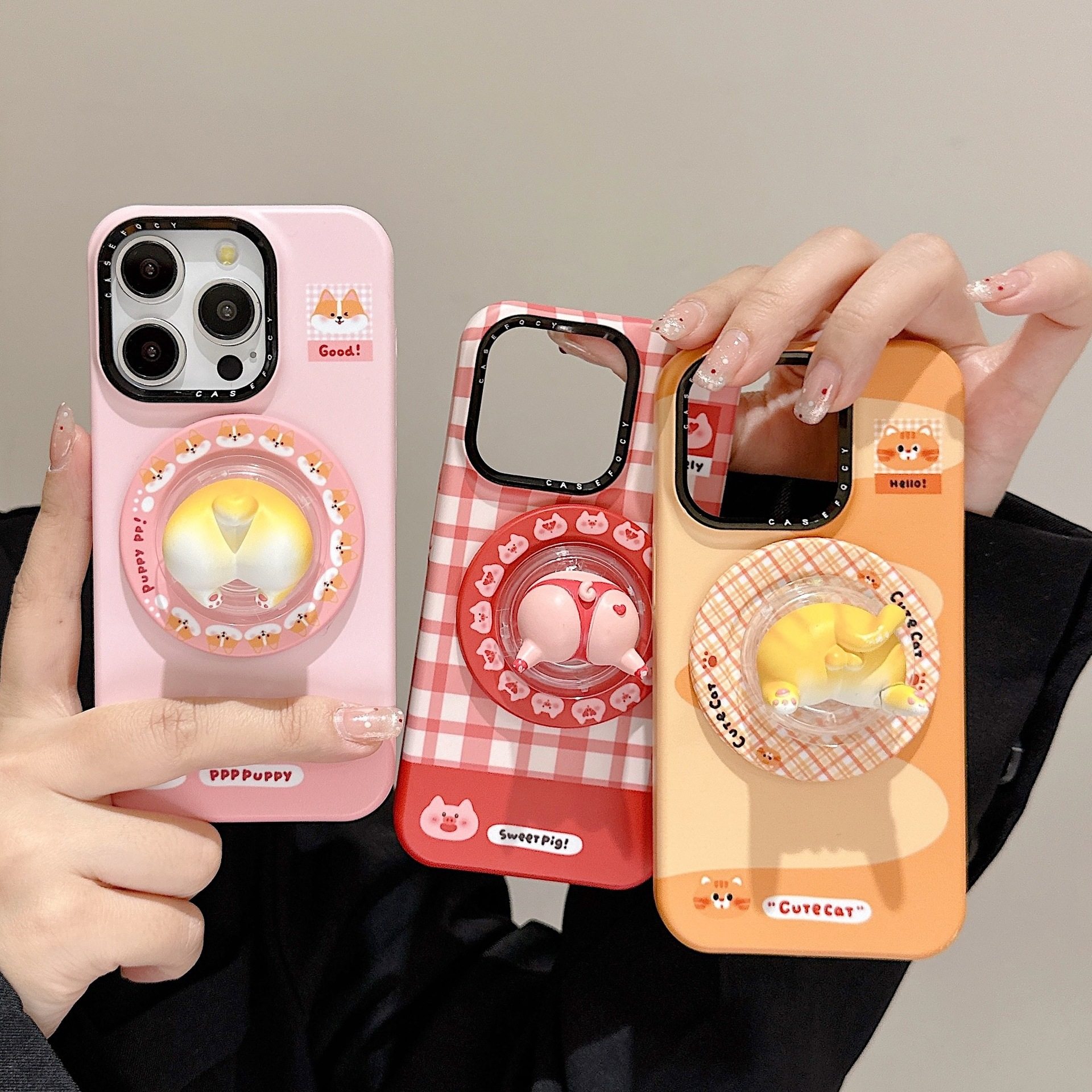 苹果手机壳新款可爱猪猪柯基屁屁支架适用iPhone16promax手机壳苹果14小众原创手机壳15ProMax防摔磁吸保