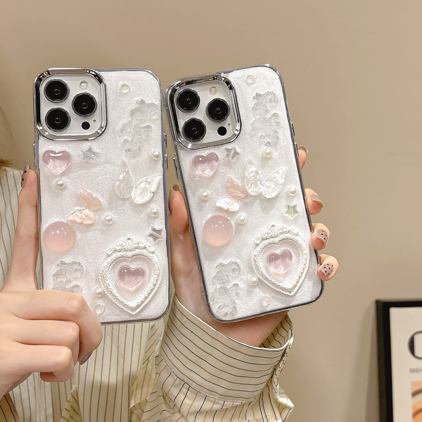苹果手机壳新款ins立体爱心相框适用iPhone16promax防摔保护套滴胶苹果15pro手机壳金属圈高级感14plus少女心