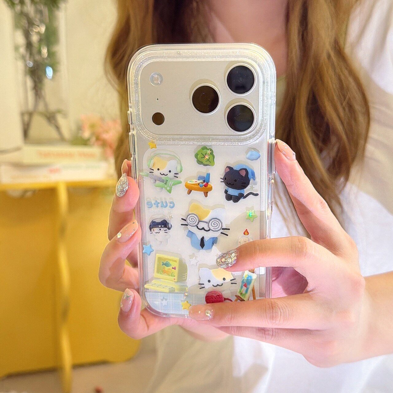 枫森简约毛线球带耳机吉他小猫咪适用于苹果17ProMax手机壳iPhone16Pro小众女15简约14小清新卡通可爱13软壳