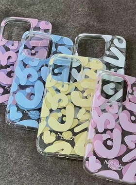 苹果手机壳夏日新款绿粉蓝英文涂鸦适用iPhone16promax防摔保护套苹果15个性14/13promax手机壳12pro软壳xr女