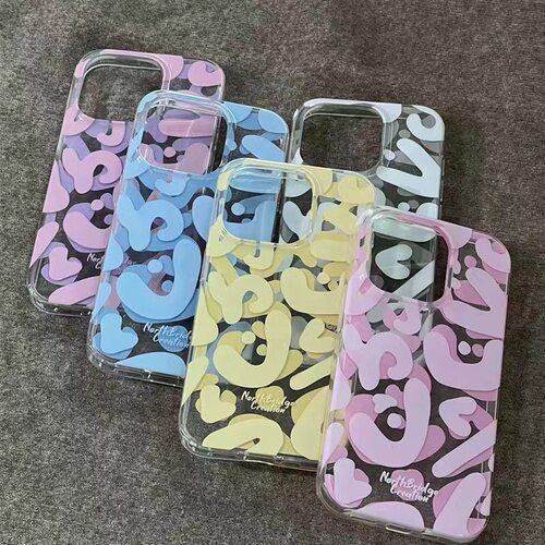 苹果手机壳夏日新款绿粉蓝英文涂鸦适用iPhone16promax防摔保护套苹果15个性14/13promax手机壳12pro软壳xr女