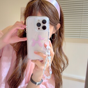 粉色气球小狗ins韩风闪粉苹果手机壳新款适用iPhone16promax防摔保护套苹果15pro带挂绳14/13气囊双层全包女
