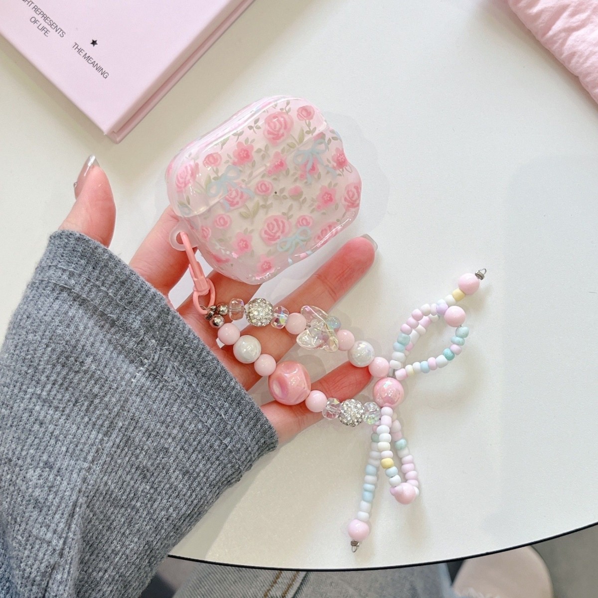 苹果耳机壳新款粉色玫瑰链条挂绳适用Airpods4/3耳机保护壳套2pro二三代新款苹果