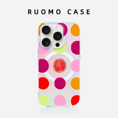 magsafe磁吸苹果15promax手机壳iPhone14/13/12/11/xsmax炫彩镭射水果波点