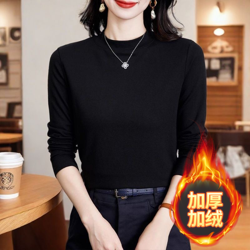 大码银狐绒一体绒半高领打底衫女秋冬季加绒加厚内搭显瘦长袖上衣