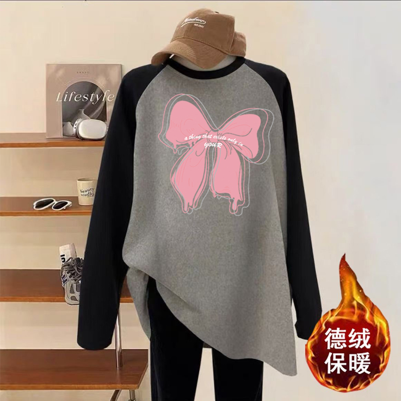 秋冬新款打底衫显瘦洋气时尚百搭德绒保暖中长款长袖T恤女上衣