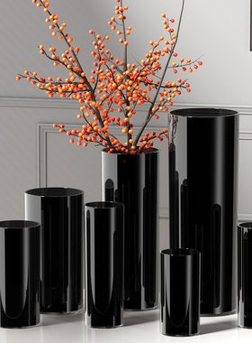 花瓶摆件客厅插花简约防摔黑色醒花桶富贵竹百合水养轻奢高级感瓶