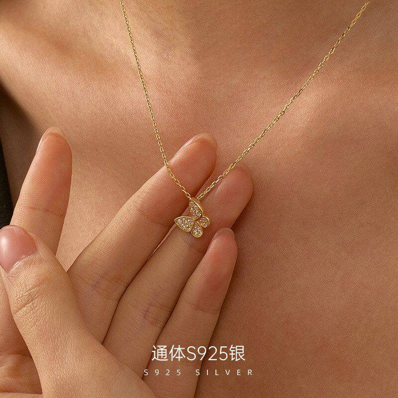 S925镀14K蝴蝶锁骨链项链耳订