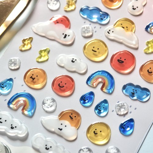 Bonito 天气表情云朵太阳彩虹雨 水晶滴胶立体装饰diy贴纸画防水