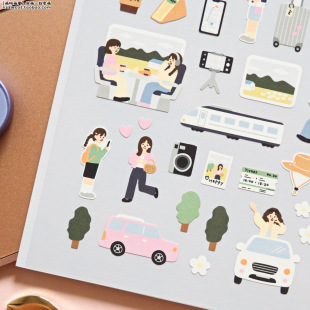 韩国suatelier 闺蜜旅游约会放假女孩旅行手账日记装饰diy贴纸画