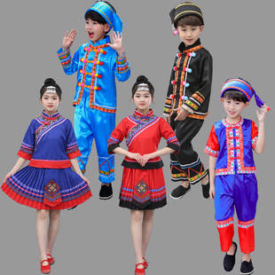 儿童纳西族演出服装女童少数民族纳西族男孩表演服装纳西族舞蹈服