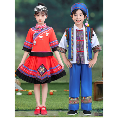 六一新款儿童纳西族男女演出服装传统少数民族幼儿园纳西族表演服