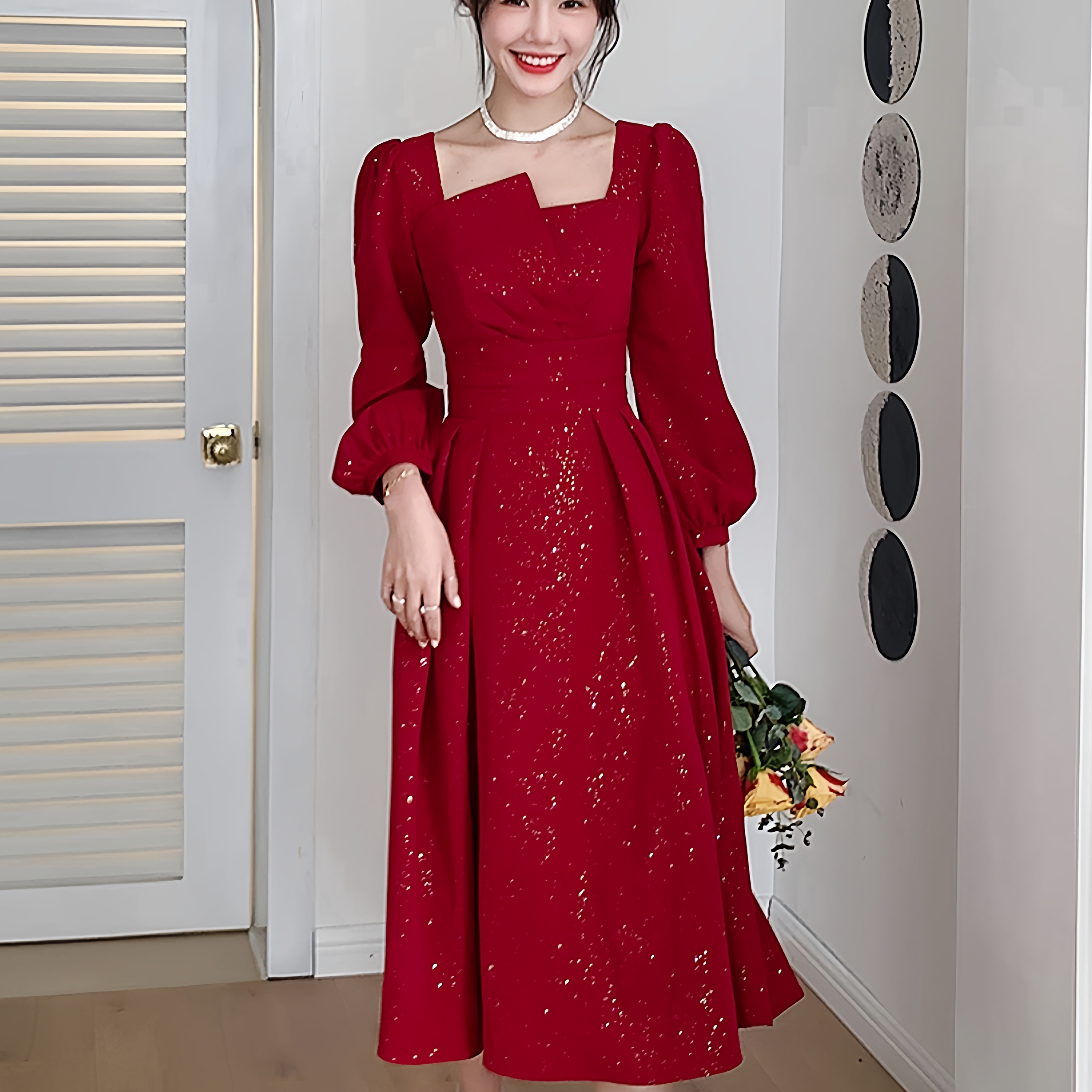 新款秋冬新娘回门订婚宴会礼服裙