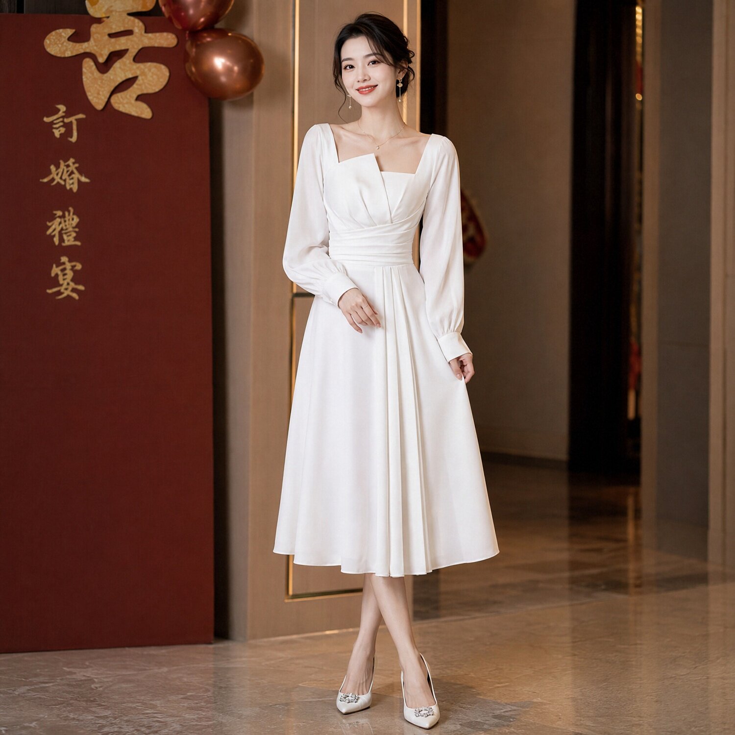 中长款连衣裙订婚出阁回门晚礼服图片