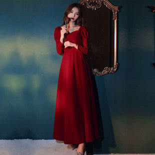 轻奢气质高级感订婚回门宴会便装 晚礼服大合唱演出服红色长裙团购