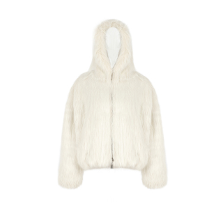 ROCKSTAGIRLS 白棕色加厚短款环保皮草外套