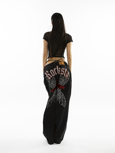 ROCKSTAGIRLS 2023秋冬黑白双色重工翅膀刺绣印花水洗y2k牛仔裤