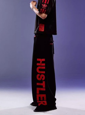 ROCKSTA “GHETTO SOLIDER”黑白双色廓形印花休闲运动长裤卫裤