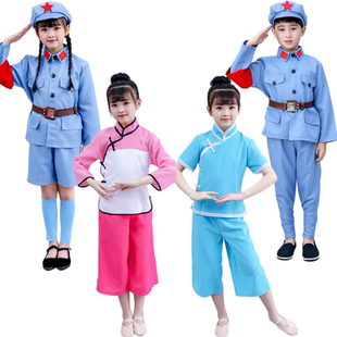 儿童十送红军秧歌表演服红色娘子军演出服女万泉河水舞蹈芭蕾舞斗