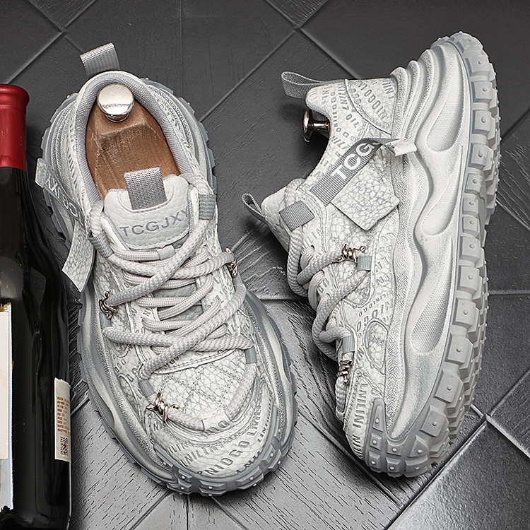 轻奢厚底男士百搭休闲鞋时尚潮流增高跑步鞋男拼色字母帅气老爹鞋