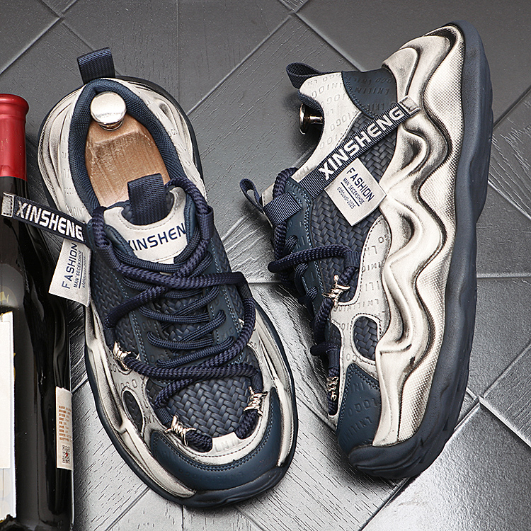 轻奢厚底个性男鞋编织款双系带潮流休闲鞋复古时尚原创手工鞋增高