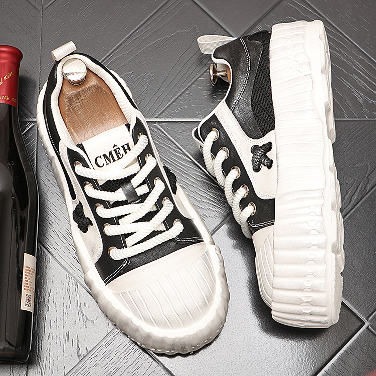 个性擦色皮男士厚底休闲鞋超轻透气夏季百搭废土风男鞋时尚大头鞋