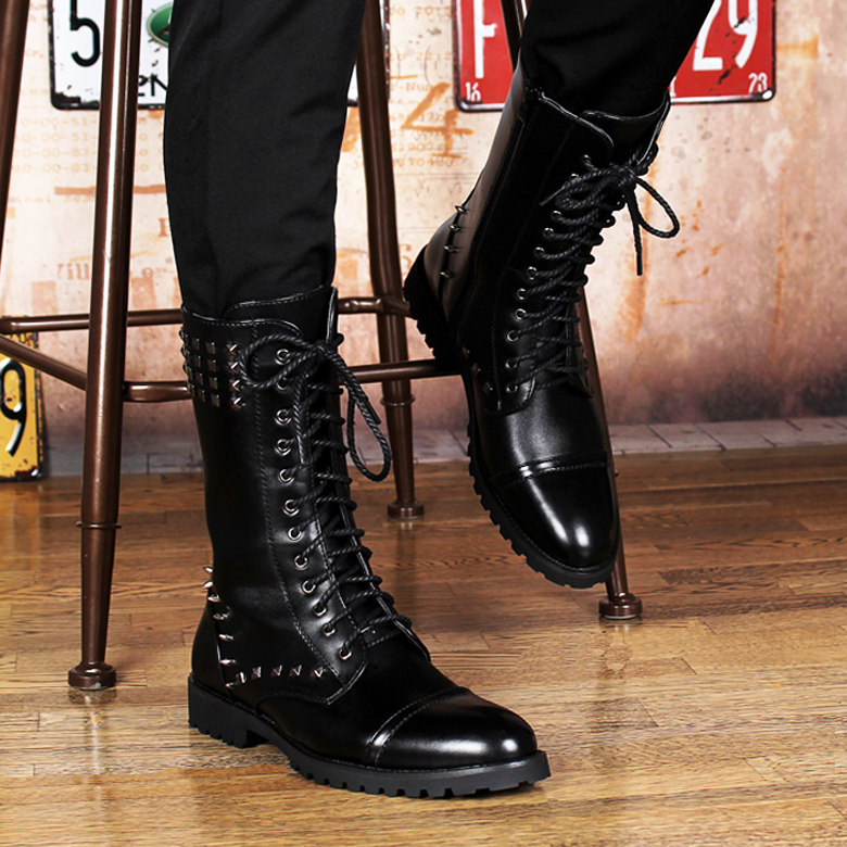 冬季男铆钉皮靴高筒靴子加毛保暖马丁靴英伦内增高长筒靴军靴|ruв категории Мужская обувь, сапоги - от Buy2taobao.com для оказания профессиональной услуги покупки агента Taobao
