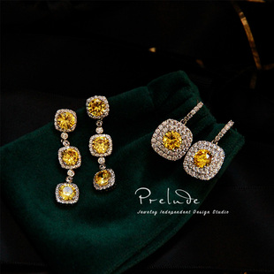 Prelude耳环女招财新款婚礼气质招米黄锆石宝石简约轻奢耳环耳夹