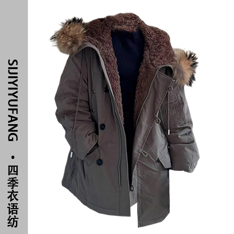 羊羔毛内胆派克棉服女装