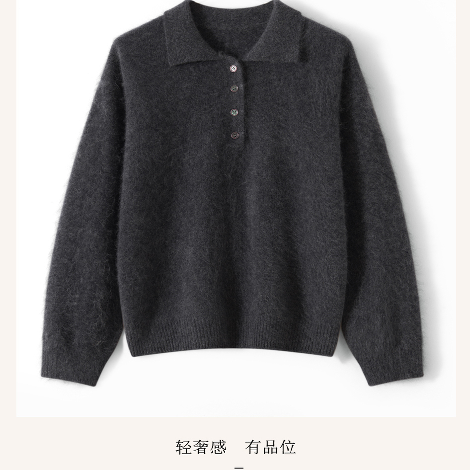秋冬新款Polo领羊毛衫女针织衫翻领休闲宽松大码打底毛衣