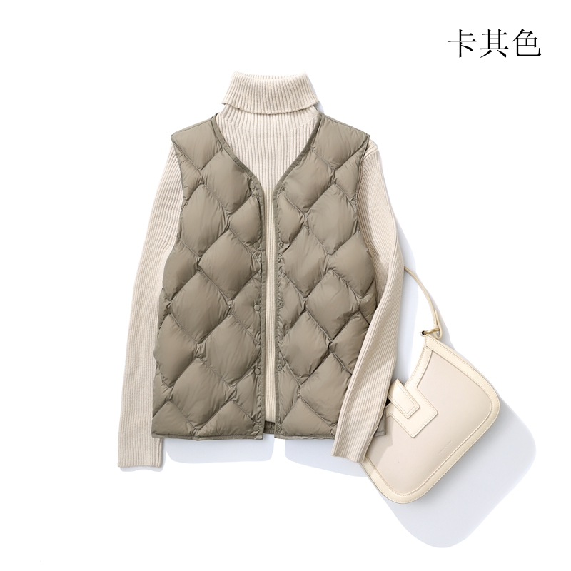 秋冬轻薄背心外套羽绒服时尚V领