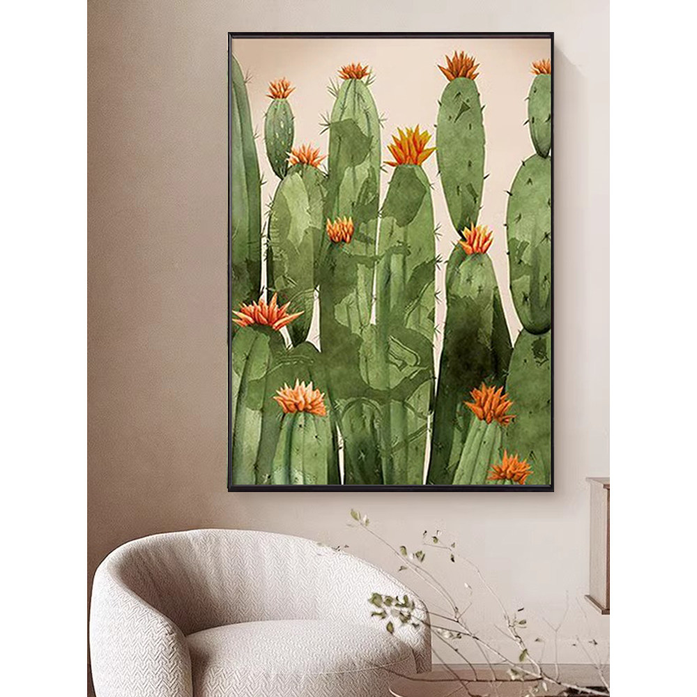 现代简约仙人掌卧室床头装饰画奶油风沙漠绿植客厅玄关背景挂画