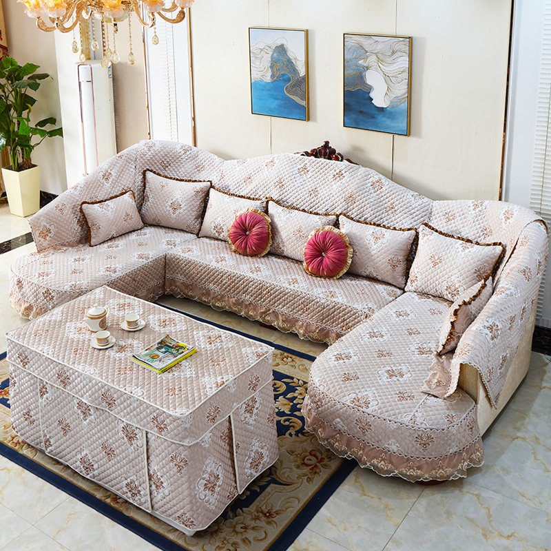 欧式沙发套罩 全包靠背巾四季通用U型坐垫防滑防猫抓亚麻 沙发垫