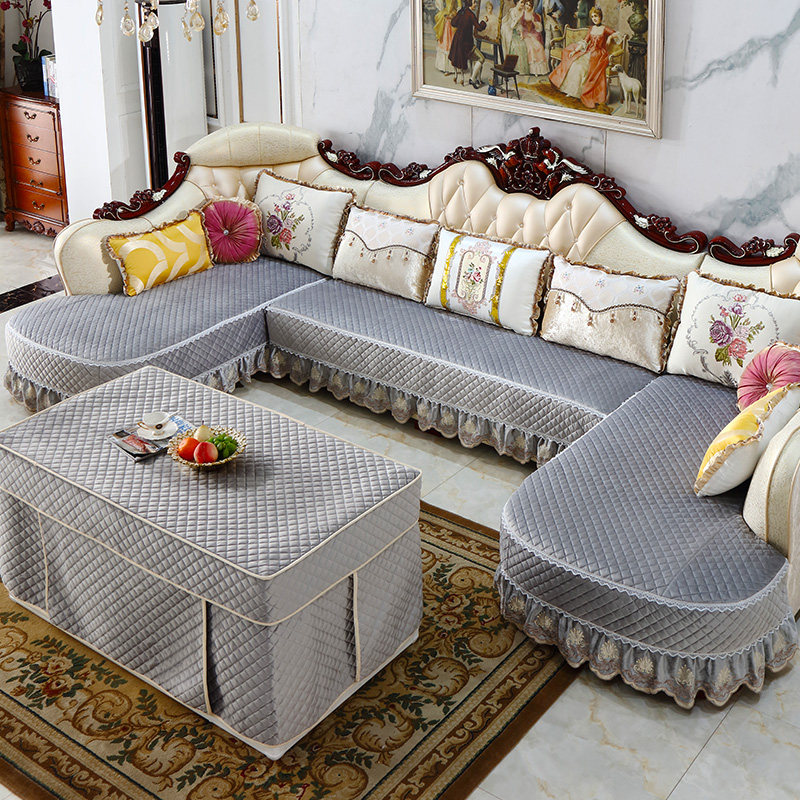 欧式沙发垫 全包套罩通用定做简欧防滑U型垫冬季毛绒沙发套罩包邮