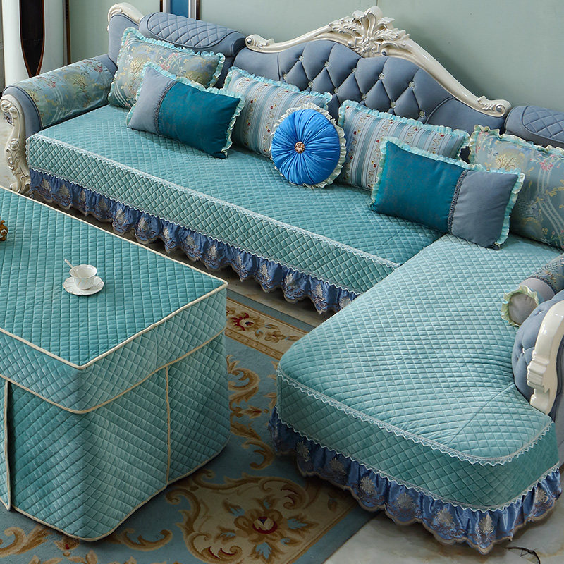 欧式沙发套罩L型 荷兰绒全包加厚纯色毛绒防滑 简欧沙发垫套包邮